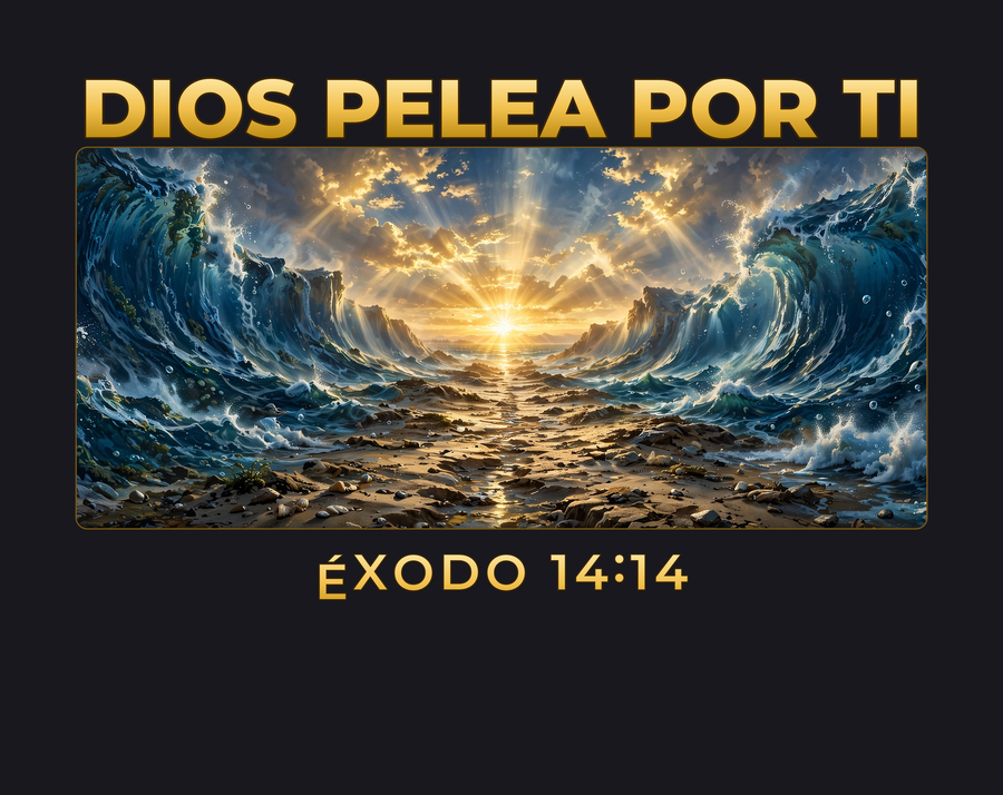 Diseño de sudadera: el Mar Rojo abierto con la frase Dios pelea por ti, Éxodo 14:14